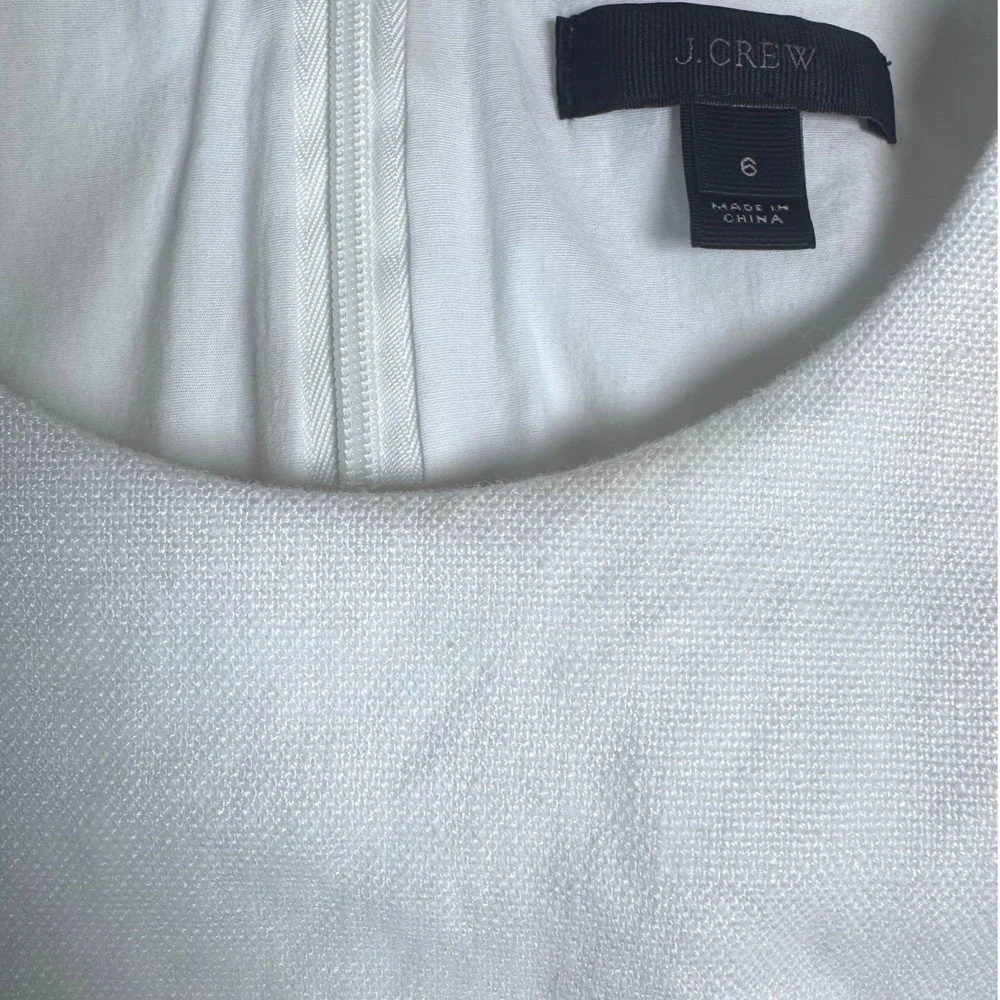 J.Crew White Linen Scalloped Tiered Sheath Dress Womens 6 Sleeveless Pockets